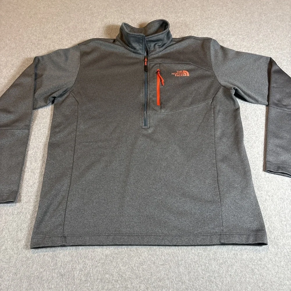 NORTH FACE GRAY ATHLETIC JACKET W/ ORANGE LOGO & HALF ZIPPER MENS L EXCELLENT